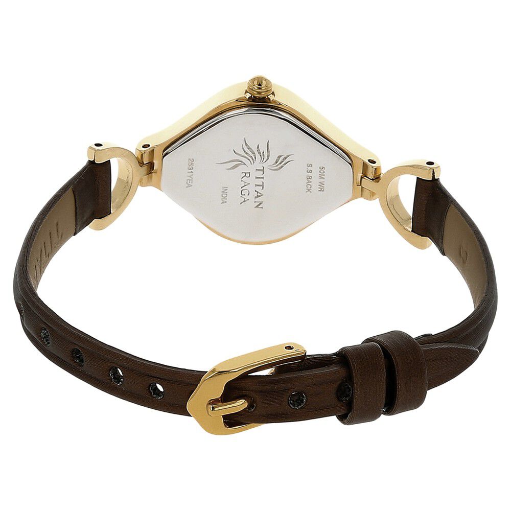 Buy Online Titan Raga Golden Dial Analog Leather Strap Watch for Women nn2531yl02 Titan