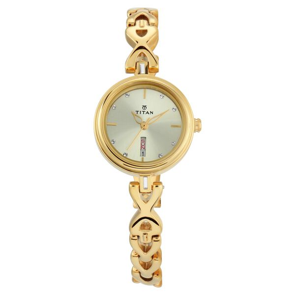 Titan Quartz Analog with Day and Date Champagne Dial Metal Strap Watch for Women - image number 0