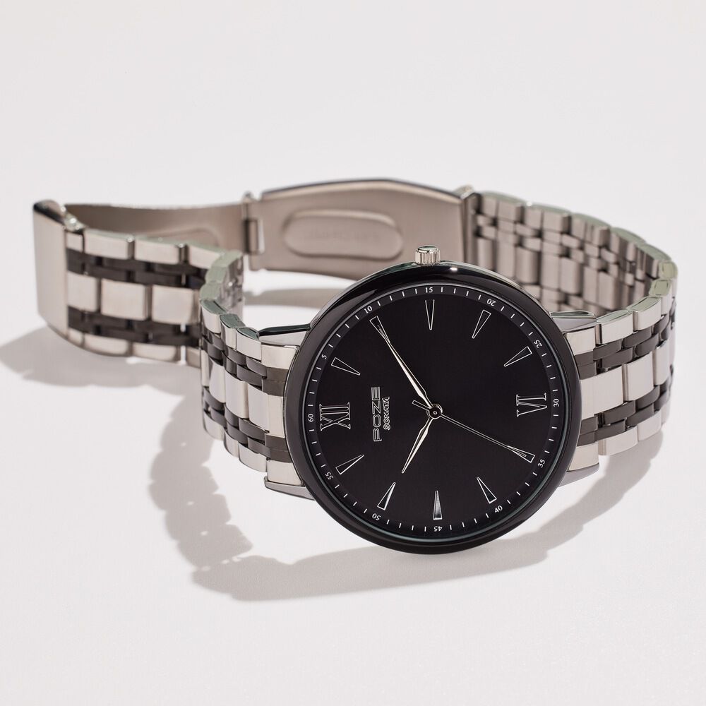 s_boy Buy Online Sonata Poze Quartz Analog Black Dial Silver Metal Strap