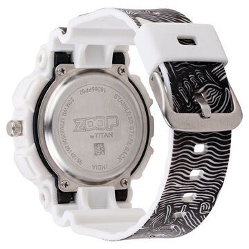 Zoop Samurai Quartz Digital Watch For Boys With Silver Dial White Polyether Strap From House Of Titan