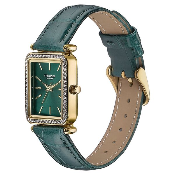 Sonata Poze Quartz Analog Green Dial Leather Strap Watch For Women - image number 3