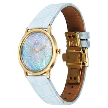 Titan Nebula Lotus 18 KT Gold Quartz Analog Blue Mother of Pearl Dial Leather Strap Watch For Women
