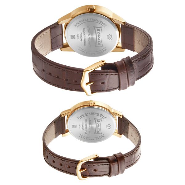 Sonata Quartz Analog with Date White Dial Leather Strap Watch for Couple - image number 3