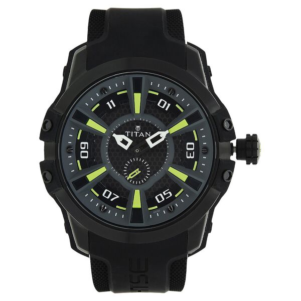 Titan Solar Powered Black Dial Quartz Plastic Strap Watch for Men - image number 0