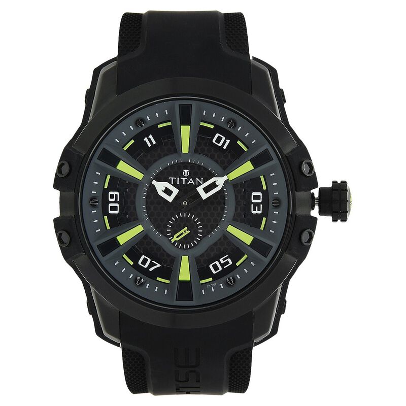 Titan Solar Powered Black Dial Quartz Plastic Strap Watch for Men