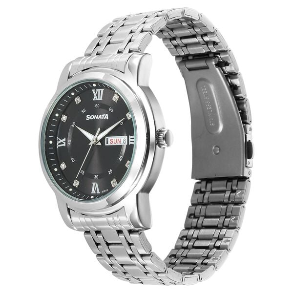 Sonata Wedding Quartz Analog Black Dial Stainless Steel Strap Watch For Men - image number 2
