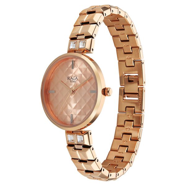 Titan Raga Contempore Quartz Analog Rose Gold Dial Metal Strap Watch For Women - image number 2