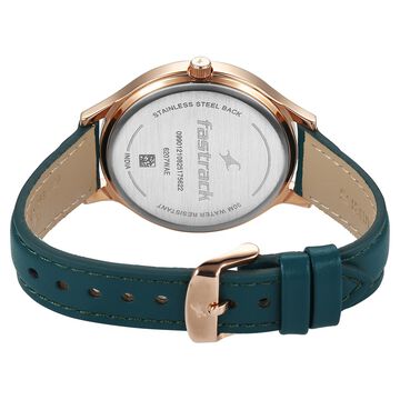Fastrack Style Up Quartz Analog Green Dial Green Leather Strap Watch For Girls