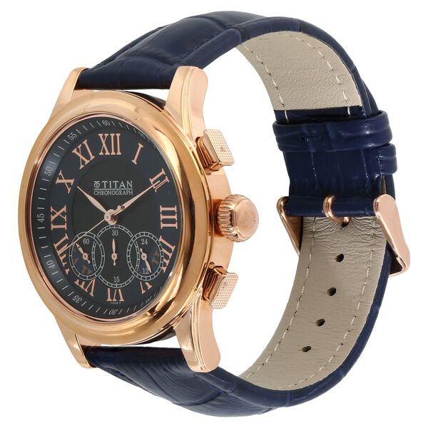 Titan Chrono Classic Blue Dial Chronograph Leather Strap watch for Men - image number 1