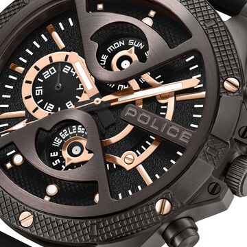 Police Multifunction Black Dial Silicone Strap Watch For Men