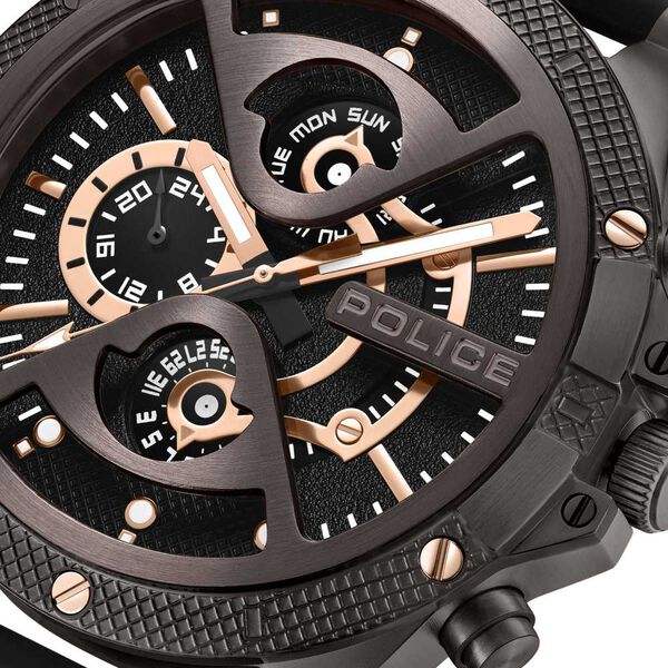 Police Multifunction Black Dial Silicone Strap Watch For Men - image number 1