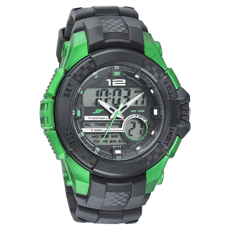 SF Quartz Analog Digital Black Dial PU Strap Watch for Men - image number 0