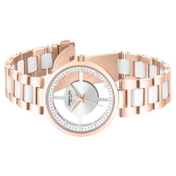 Kenneth Cole Quartz Analog Silver Dial Rose Gold Colour Ceramic Strap Watch For Women