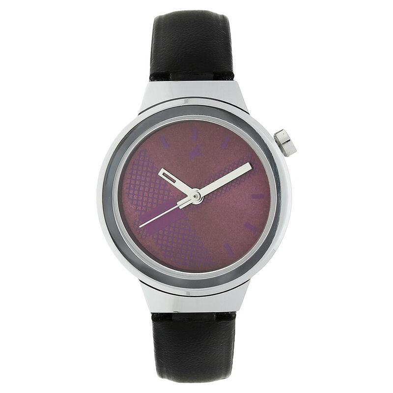 Fastrack Quartz Analog Purple Dial Leather Strap Watch for Girls