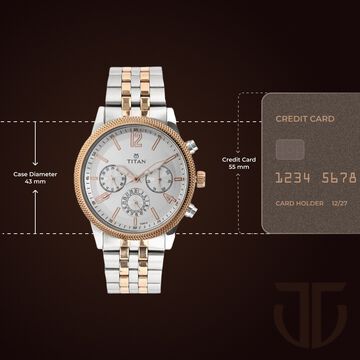 Titan Men's Metropolitan Luxe: Multifunction White Dial with Two-Tone Stainless Steel Bracelet Watch