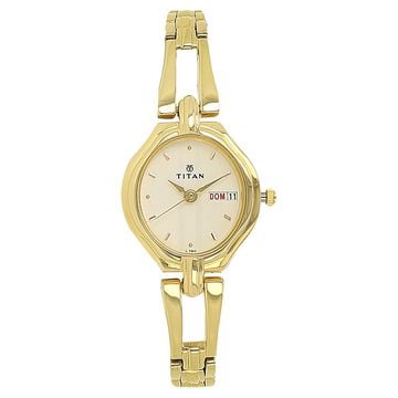 Titan Quartz Analog with Day and Date White Dial Stainless Steel Strap Watch for Women