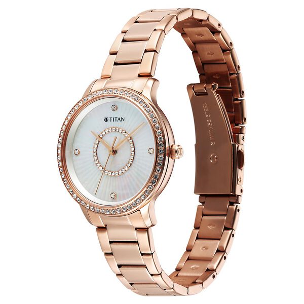 Titan Glamour Quartz Analog Mother Of Pearl Dial Rose Gold Stainless Steel Strap Watch For Women - image number 2