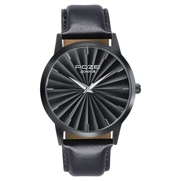 Sonata Poze Quartz Analog Black Dial Leather Strap Watch For Men