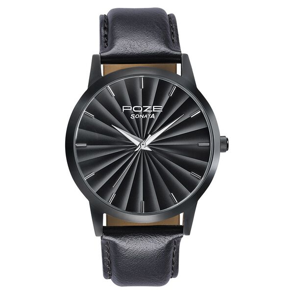 Sonata Poze Quartz Analog Black Dial Leather Strap Watch For Men - image number 1