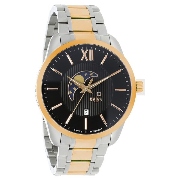 Xylys Swiss Analog Two Toned Stainless Steel Strap and Black Dial Watch For Men - image number 1