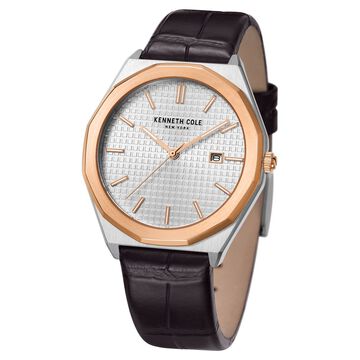 Kenneth Cole Silver Dial Quartz Analog with Date Leather Strap Watch for Men