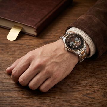 Titan Regalia Opulent Two-Eye Multifunction Brown Panda Dial Rose Gold And Steel Bimetal Strap Watch For Men