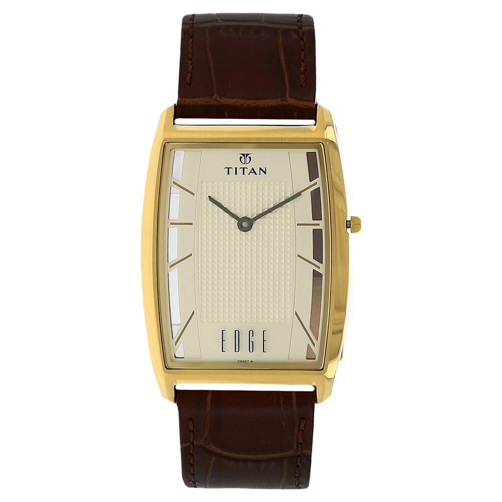 Buy Online Titan Quartz Analog Champagne Dial Leather Strap Watch for Men nh1575yl01 Titan