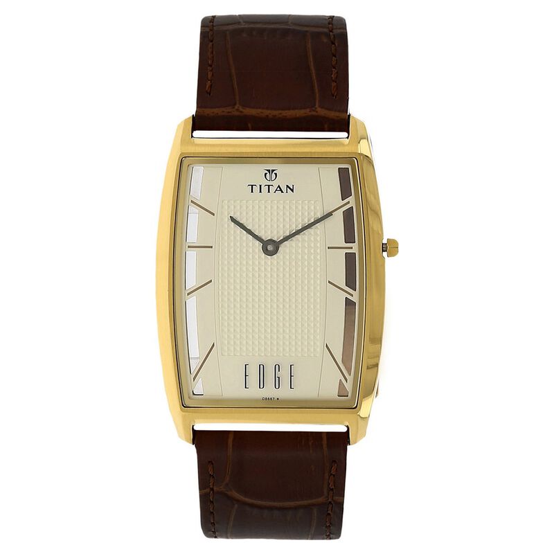 Titan Quartz Analog Champagne Dial Leather Strap Watch for Men