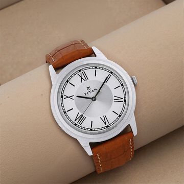 Titan Karishma Silver Dial Analog Leather Strap watch for Men