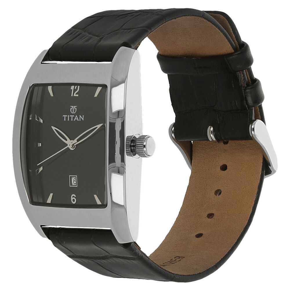 Buy Online Titan Quartz Analog with Date Black Dial Leather Strap Watch for Men ne9171sl02e Titan