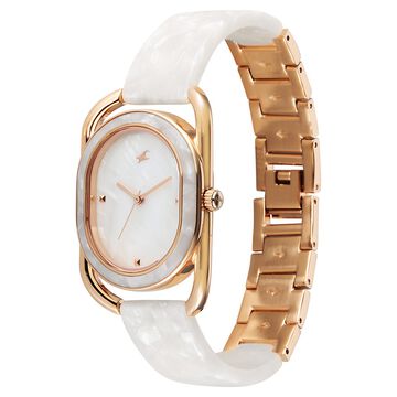 Fastrack Younique Quartz Analog Mother of Pearl Dial Two Toned Acetate & Metal Strap Watch For Girls