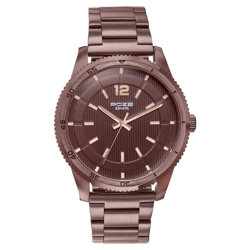 Sonata Poze Quartz Analog Brown Dial Brown Metal Strap Watch For Men-picture-24
