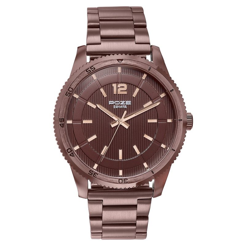Sonata Poze Quartz Analog Brown Dial Brown Metal Strap Watch For Men