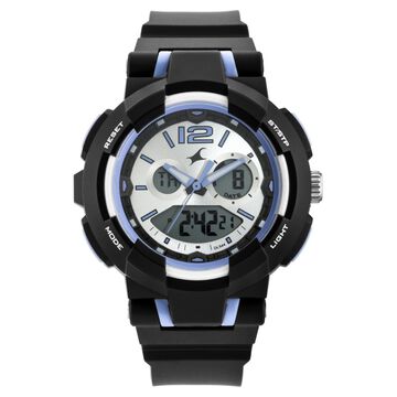 Fastrack Street Line Quartz Digital Analog Digital Silver Dial Black Polyurethane Strap Watch For Girls