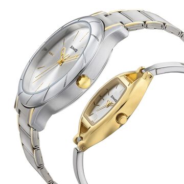 Sonata Quartz Analog Silver Dial Stainless Steel Strap Watch for Couple