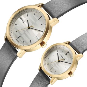 Sonata Alloy Pairs Quartz Analog Silver Leather Strap for Couple