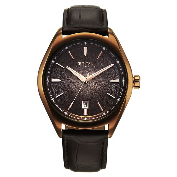Titan Stellar Starlight Analog with Concealed Automatic and Brown Dial Brown Leather Strap Watch for Men - image number 1