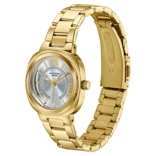 Poze By Sonata Quartz Analog Silver Dial Golden Stainless Steel Strap Watch For Women - image number 4