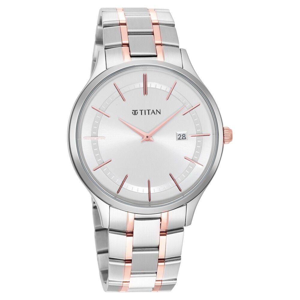 Buy Online Titan Classique Slimline Silver Dial Analog with Date Stainless Steel Strap watch for Men ns90142km01 Titan