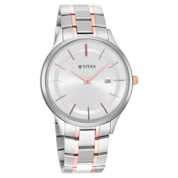 Titan Classique Slimline Silver Dial Analog with Date Stainless Steel Strap watch for Men