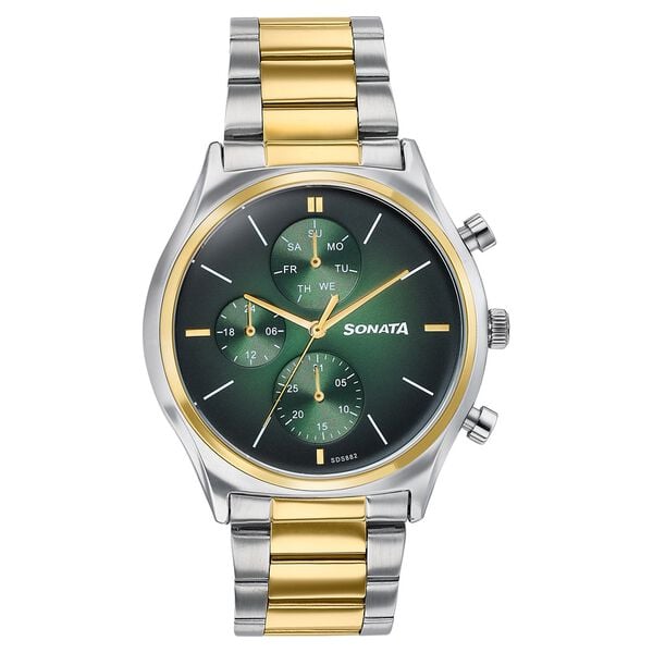 Sonata Festive Quartz Multifunction Green Dial Two Toned Metal Strap Watch For Men - image number 0