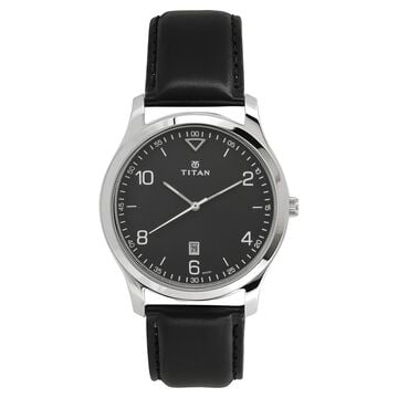 Titan Workwear Black Dial Analog with Date Leather Strap watch for Men