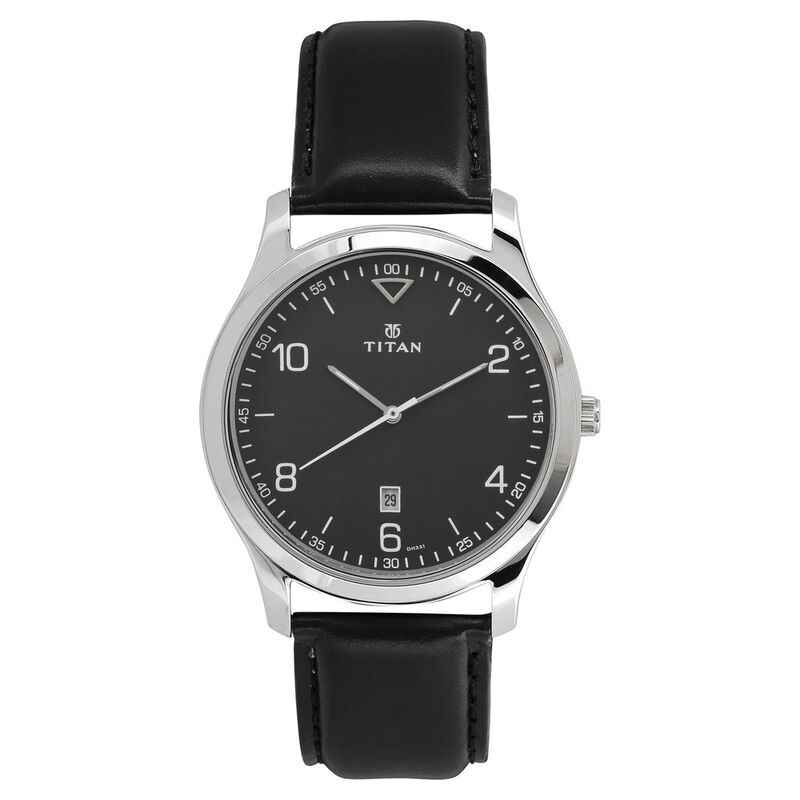 Titan Workwear Black Dial Analog with Date Leather Strap watch for Men - image number 0