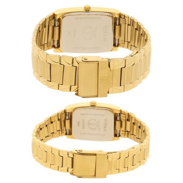 Titan Quartz Analog with Date Champagne Dial Stainless Steel Strap Watch for Couple - image number 3