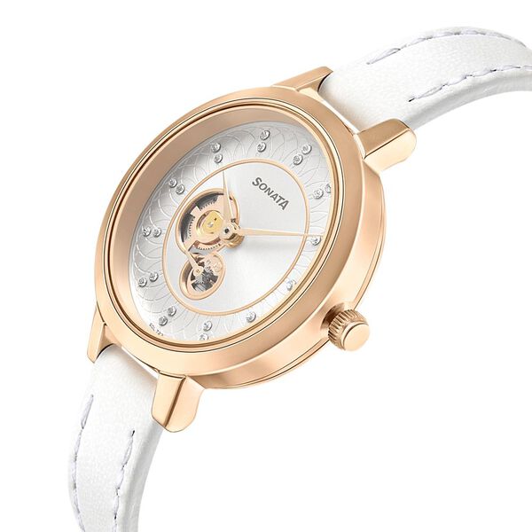 Sonata Unveil Quartz Multifunction Leather Strap Watch for Women - image number 2