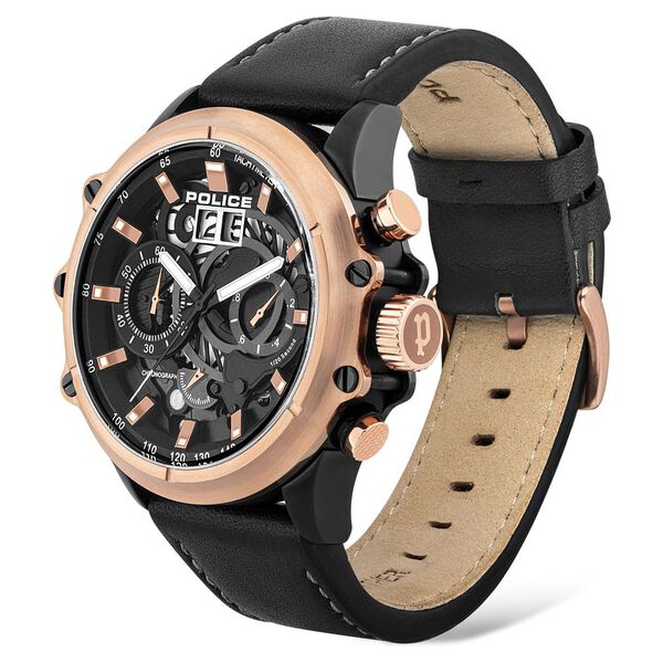 Police Quartz Chronograph Black Dial Leather Strap Watch for Men - image number 1