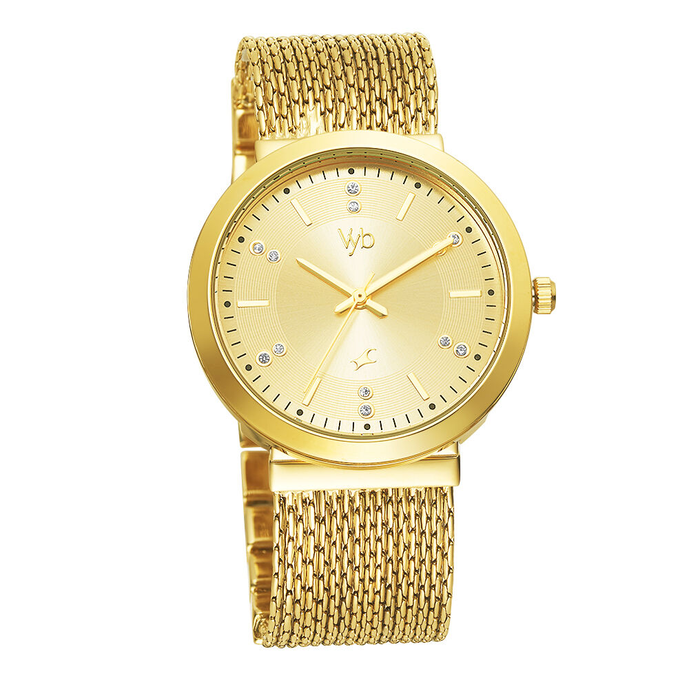 Buy Online Fastrack Vyb Flare Quartz Analog Golden Dial Metal Strap Watch for Girls fv60011ym01w Titan