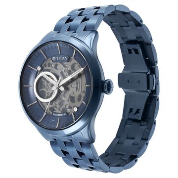 Titan Metal Mechanicals Blue Dial Blue Stainless Steel Strap Watch for Men