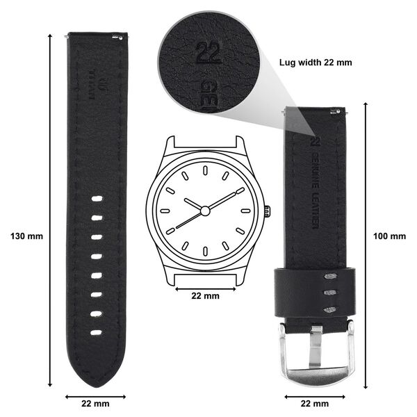 22 mm Black Genuine Leather Straps for Men - image number 1