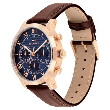 Tommy Hilfiger Quartz Multifunction Blue Dial Brown Leather Strap Watch For Men